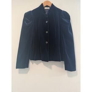 Vintage Union Tag Albert Nipon Skirt Suit w Blazer Blue Thick Velvet Size 4/6 JL